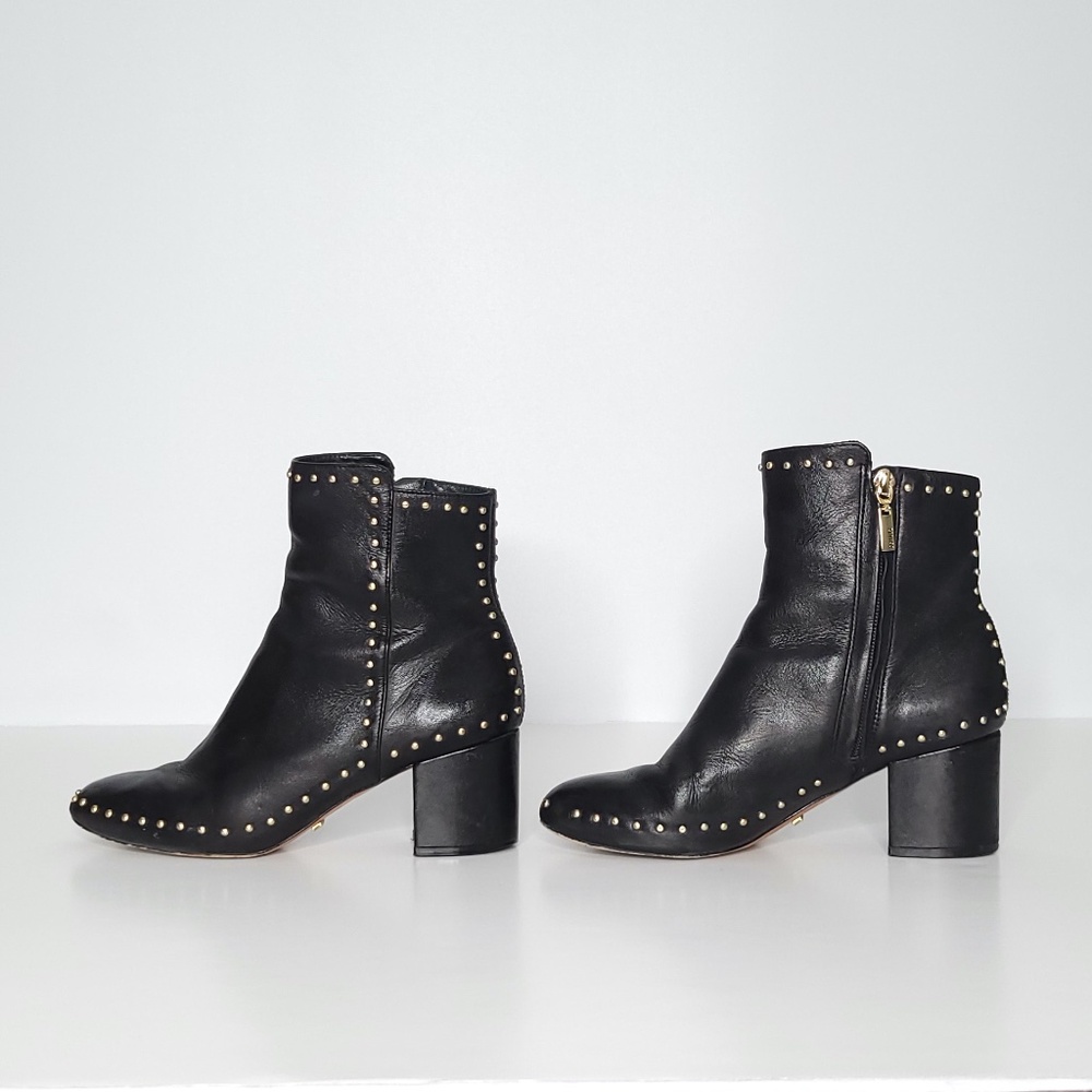 ***SOLD*** SCHUTZ Black Leather Booties w Gold Studs Biker Baddie Women's Size 6 - Picture 2 of 12